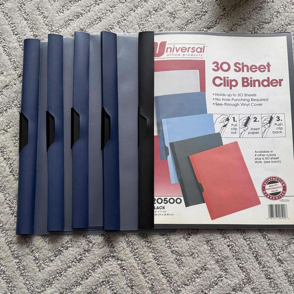 Universal 30 Sheet Clip Binders - Black and 4 Blue